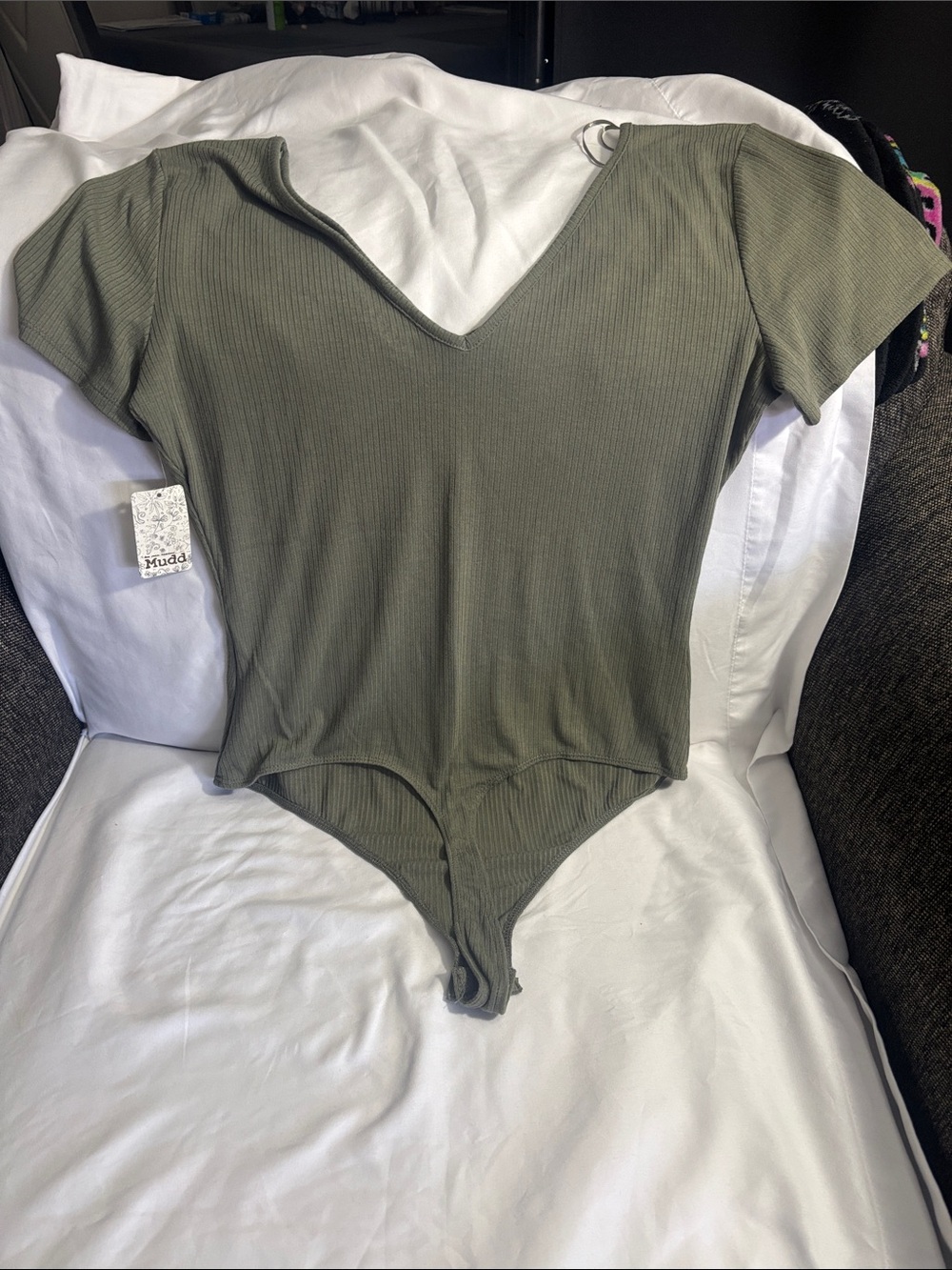 Mudd Olive Ribbed V-Neck Bodysuit